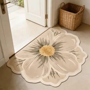 Vintage Floral Shape Entrance Door Mat, Soft High Elastic Velvet Non-Slip Dustproof Floral Pattern Rug for Multiple Scenes, Easy to Clean Stylish Carpet, Floral Washable Rug