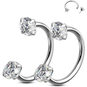 2PCS 316L Surgical Steel Horseshoe Nose Rings Hoops, 20G Push Pin Threadless Nose Rings For Women Men, Double Crystal Horseshoe Septum Lip Eyebrow Helix Daith Ear Piercing Jewelry-7mm and 8mm