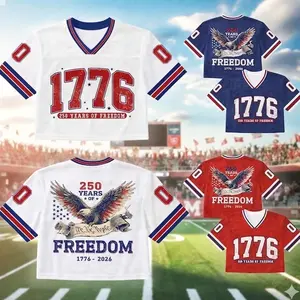 250 Years America of Freedom Football Jersey CropTop, 1776-2026 USA Anniversary Tee, We The People Fourth of July Shirt
