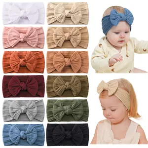 12PCS Super Stretchy Soft Knot Baby Girl Headbands with Hair Bows Nylon Head Wrap for Newborns Infants Toddlers Kids Comfortable & Stylish
