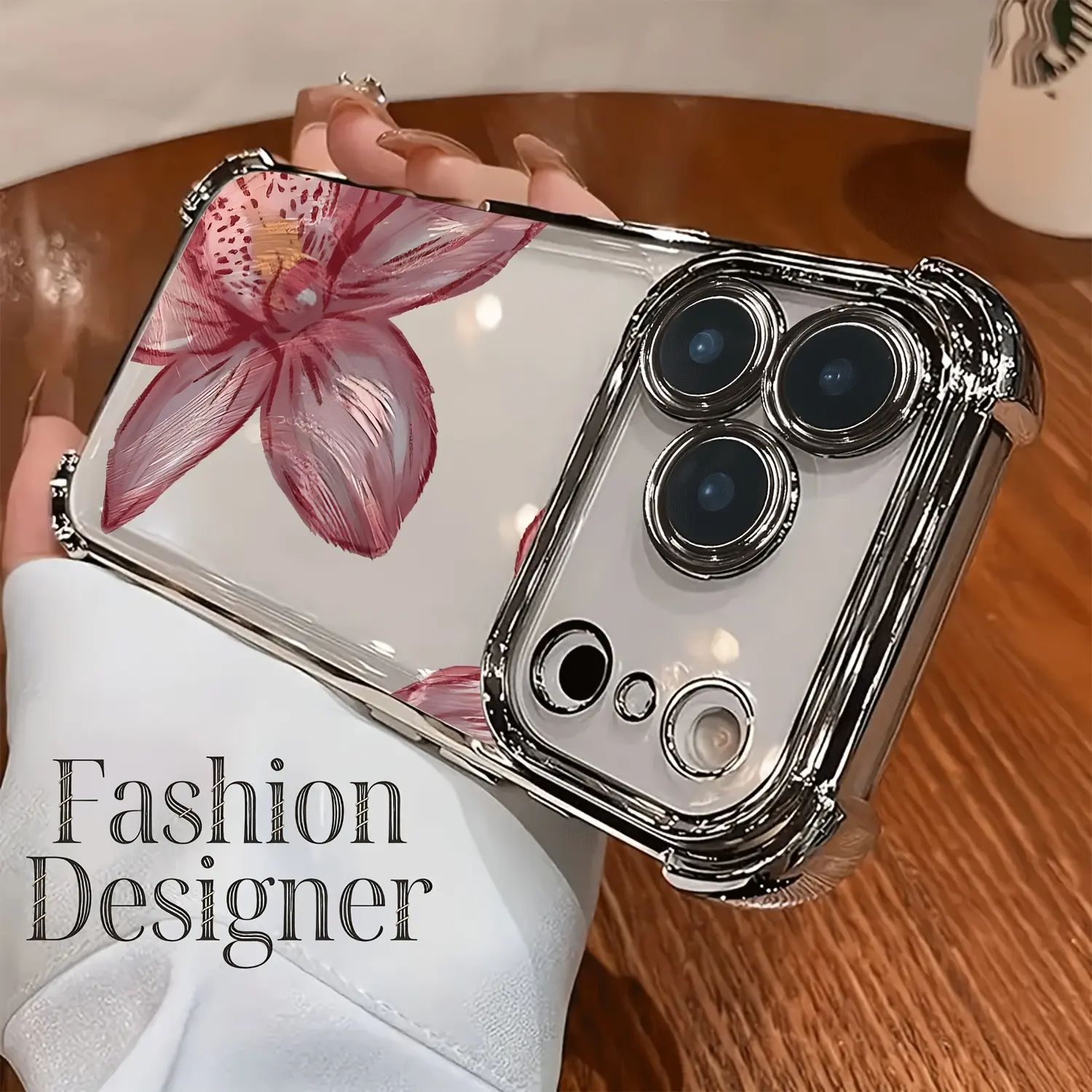 Trendy Designer-Style TPU Durable Protective Smartphone Cover, Pink Peach Blossom Pattern, Electroplated Transparency, Full-Body Soft Protection, Casing Accessories for iPhone 11 12 13 14 15 16 17 Pro Max Air Plus