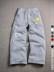 Unisex Street Style Jogger Pants, Hip-Hop Letters & Stars Print, Loose Straight Fit, Fall&winter, Casual Rock Skateboarding