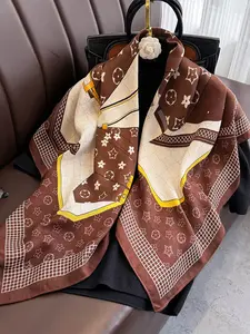 Spring Summer Sweet Elegant Versatile Colorblock Print Silk Scarf, Neck Warmer, Multi-Functional Outerwear, Stylish Accessory