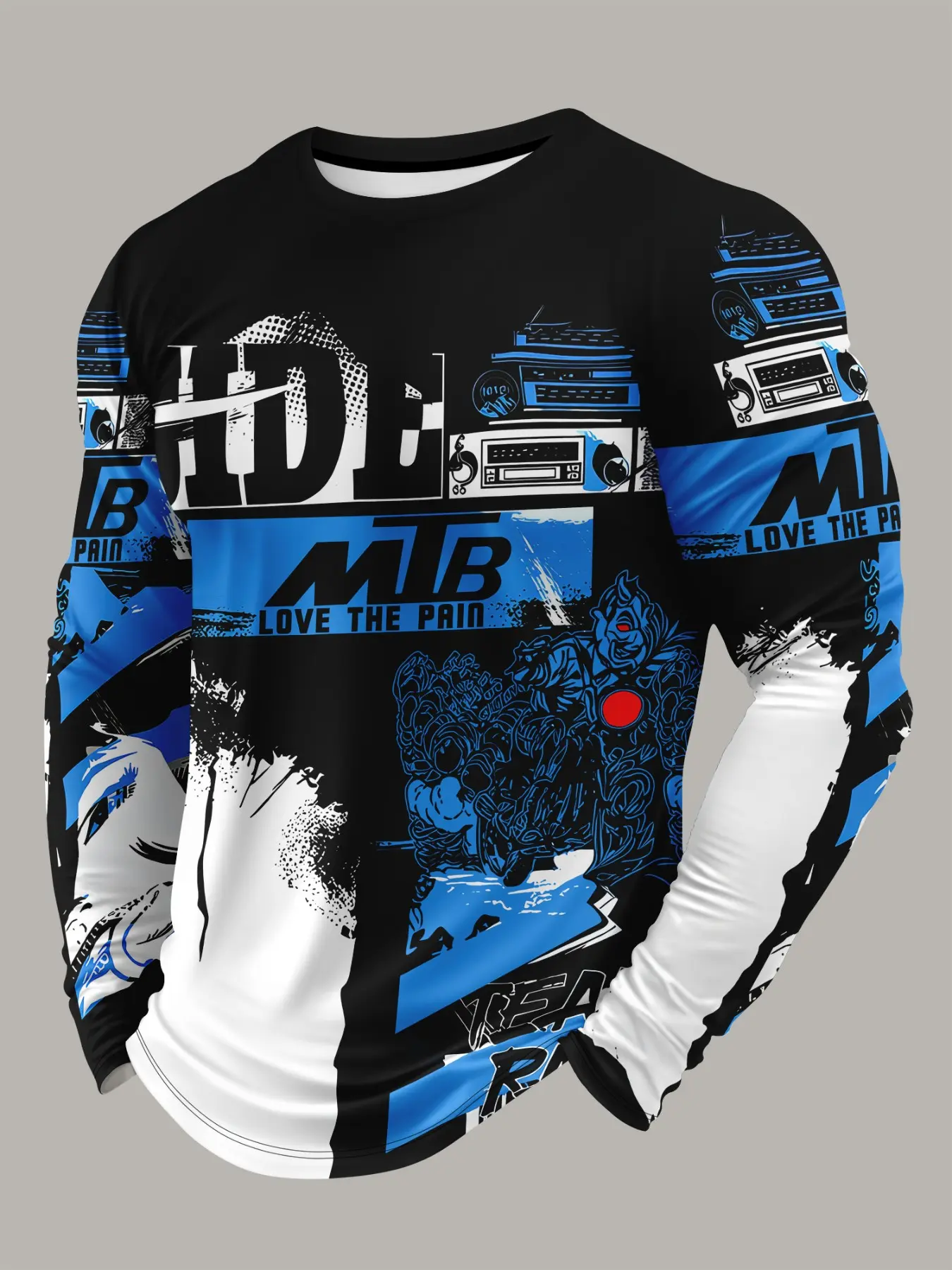 Men's Mountain Bike Long Sleeve Cycling Top, Graffiti 3D Print, Quick-Dry Breathable, Off-Road Bicycle Style, Casual Streetwear, Athletic Top, Sporty Sports Top, Athletic Active Tops