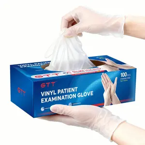 GTT Disposable Vinyl Gloves, Food Safe, Latex-Free, Powder-Free, Clear Plastic Gloves for Cooking, House Cleaning, Food Prep ,4mil