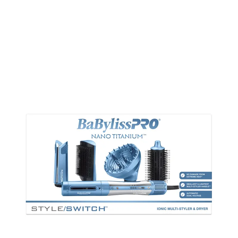 BaBylissPRO StyleSwitch Ionic Multi-Functional Styler & Blow Dryer - Nano Titanium System, 5 Attachments, LED Display, Nylon/Boar Bristles Brush, Paddle Brush, 360° Swivel Cord, Ionizer, Lightweight for Frizz-Free Hair Styling