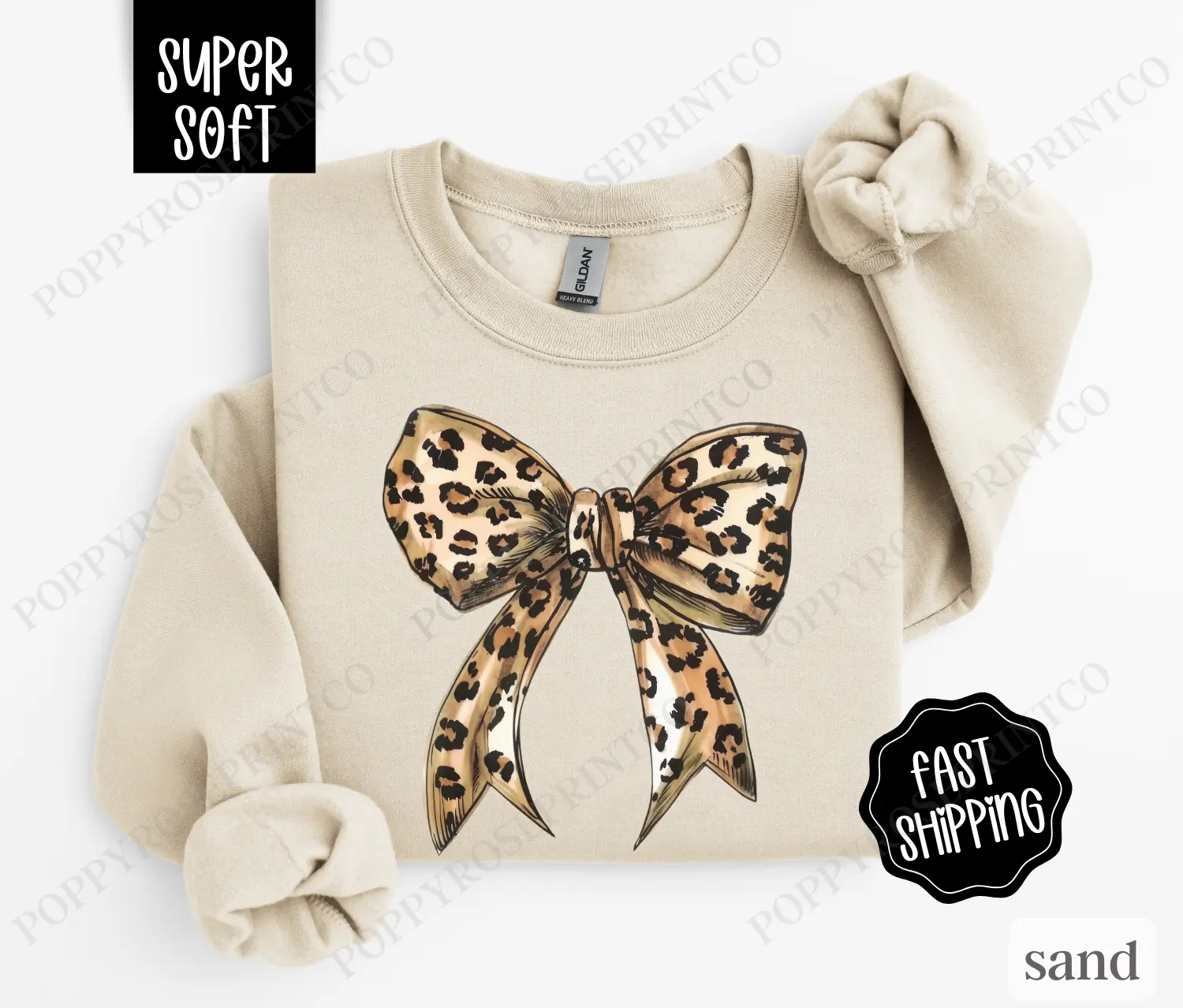 Leopard Bow Sweatshirt, Coquette Leopard Crewneck,  Women's Sweater