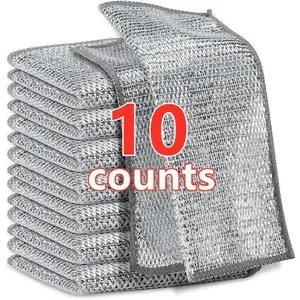 Scouring padKitchen powerful cleaning cloth 10PCS Set Non-Scratch Steel Wool Dishcloth - Multi Purpose Wire Dishwashing Rags Kitchen Towels and Dishcloths Sets Durable Cleaning Pads Bathroom Home Essentials Cleaning Supplies Tools Mesh Scrubber Microfiber