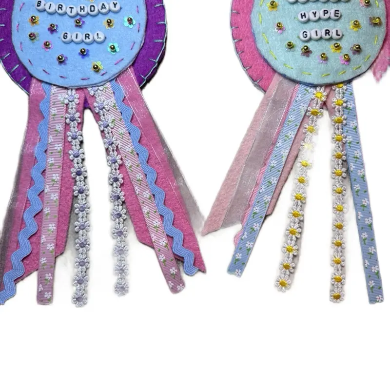 2 Whimsical Ribbon Badge, Personalized Decorative Gift Ribbon