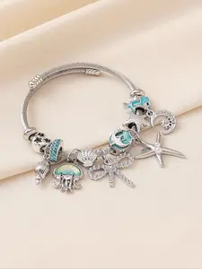 Starfish & Shell Design Charm Bracelet, Fashionable Jewelry for Women & Girls, Trendy All-match & Exquisite Jewelry for Birthday Gift