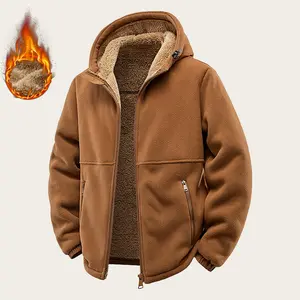Men's Casual Hooded Fleece Jacket, Stylish Comfortable Breathable Solid Color Long Sleeve Zipper Coat, Warmth Streetwear Vintage Style Outerwear, Suitable for Autumn Winter Daily Activities and Outdoor Hiking Wear