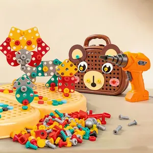 Creative Building Tool Kit with Bear Pattern, Includes Electric Drill, Perfect Gift for Ages 3 and Up, Christmas & Halloween Present