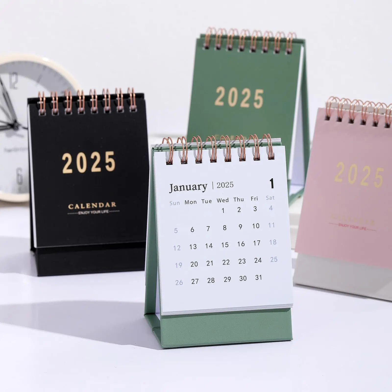 Portable 2025 Desktop Calendar, Solid Color Calendar, Desktop Calendar for Home Office, Office Stationery & Supplies