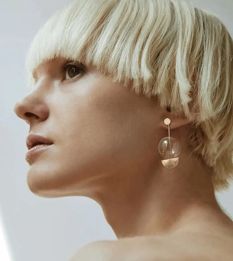 Blown Glass &  Half Moon Matt Stud Earrings