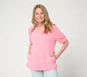 LOGO Lounge By Lori Goldstein Short Sleeve Split Neck Sweatshirt LOGO Lounge By Lori Goldstein Short Sleeve Split Neck Sweatshirt