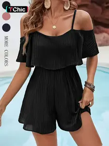 Women's Strapless Jumpsuit with Ruffle Trim, Fashionable Front Pocket Design, Trendy Casual Wear, Perfect for Daily Use