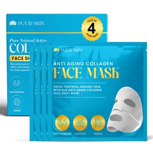PUUR SKIN Collagen Face Mask (4ea), Ultra-Moisturizing Lifting Mask for All Skin Types, Firming, Glow & Radiance Boost, Minimizes Pores, Anti-Aging Overnight Skincare Facial Mask