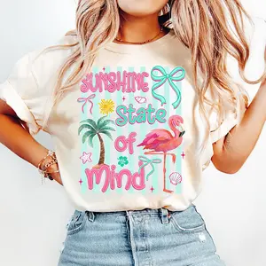 Sunshine State of Mind Comfort Colors Shirt, Trendy Summer Coquette Tee, Retro Beach Shirt, Summer Vibes, Colorful Palm Tree Flamingo Sunshine Tee.