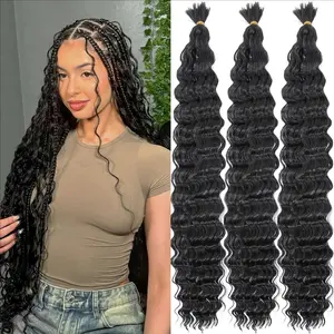 3PCS 24" Ocean Wave Crochet Braiding Hair Long Deep Wave Wet & Wavy Curly Hair for Boho Braids, Bohemian Twist Crochet Hair Extensions for Women