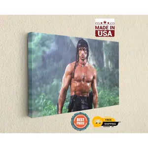 John Rambo in Action Heavy Rain in Outdoor Photography Art - Canvas Wall Decor - Canvas Wall Art - Home Decor -HAND CRAFTED-