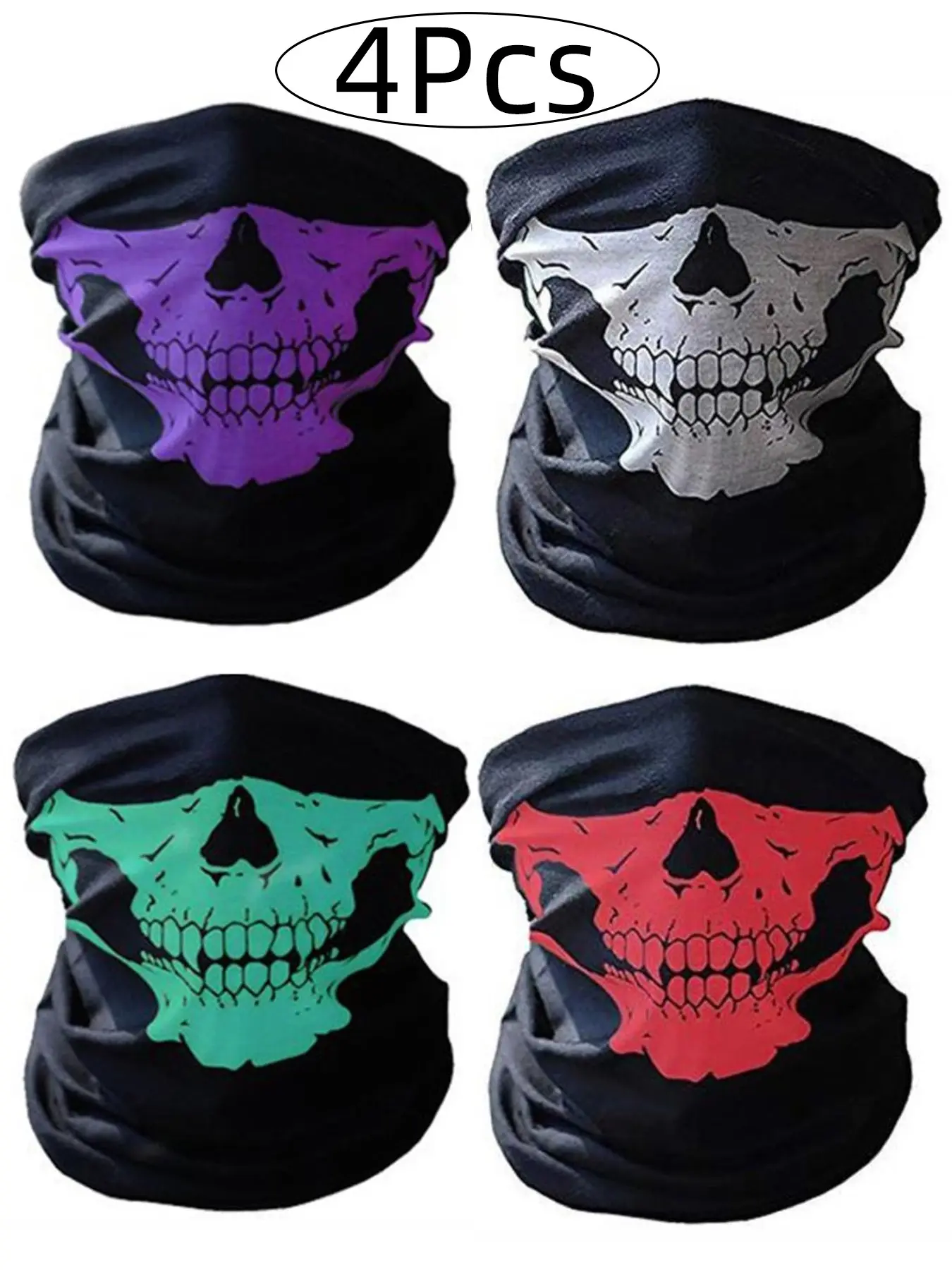 4 Halloween Skull Masks, Seamless Neck Gaiter and Balaclava, Neck Gaiter Bandana, Motorcycle Face Cover, Outdoor Sports Magic Scarf, Neck Gaiter Headwear, UV Protection, All Seasons