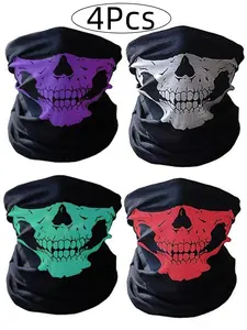 4 Halloween Skull Masks, Seamless Neck Gaiter and Balaclava, Motorcycle Face Cover, Outdoor Sports Magic Scarf, UV Protection, All Seasons