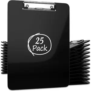 Plastic Clipboards, Black, with Low Profile Metal, 12.5 x 9 Inches Letter Size, Bulk Class Set, with Black Acrylic Hanging Hook, Holds 100 Sheets
