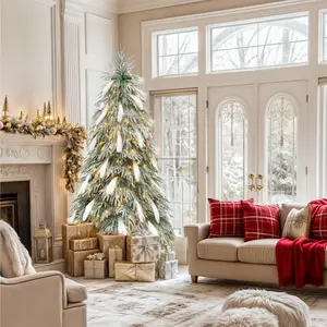 Yitahome Pre-Lit Flocked Natural Drooping Pampas Christmas Tree 6ft, Snow Flocked Artificial Christmas Tree for Home, Office, Party Decoration