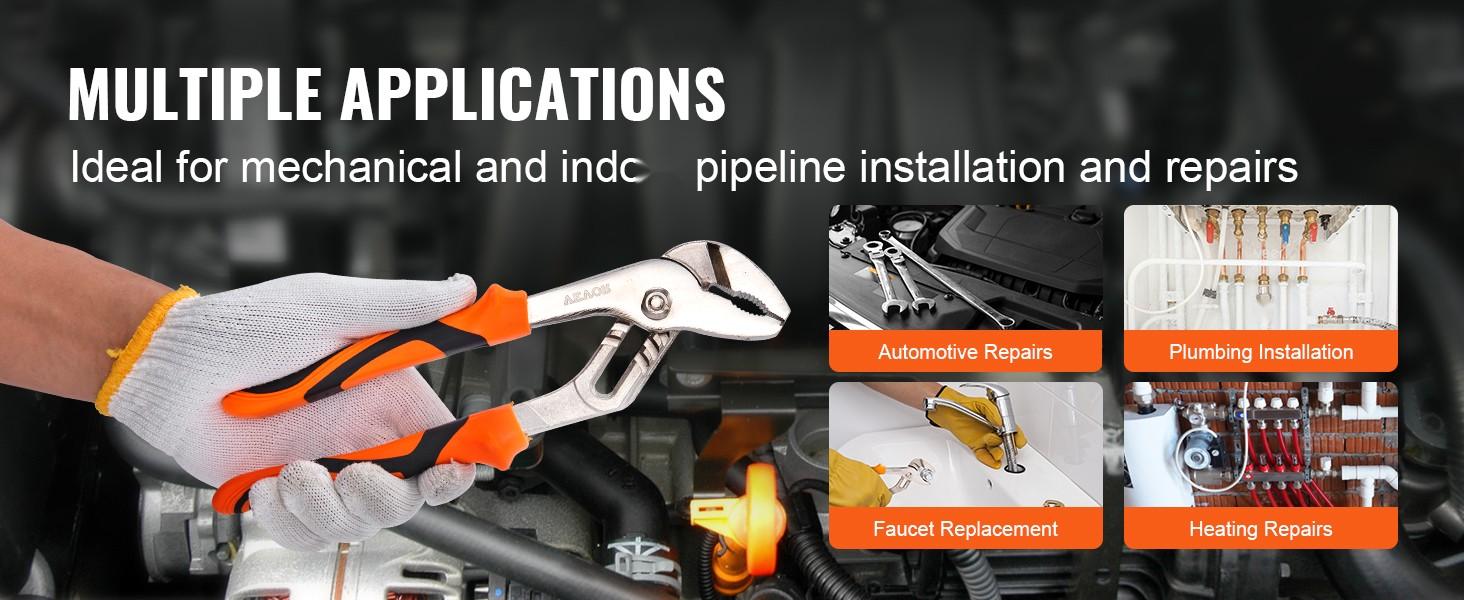 3-Piece Groove Joint Pliers Set, 12/10/8-Inch, Heat-Treated High-Carbon Steel Water Pump Pliers, Button-Quick Adjustable Pliers For Home Repair, Reliable Gripping For Nuts, Bolts, Pipes, And Fittings