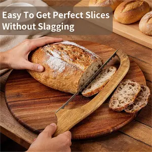 DGAPHRO Wooden Bread Slicer with 16" Bow-Design Stainless Steel Serrated Blade, Premium Camp Kitchen Utensils for Homemade Bread, Bagels, Cake