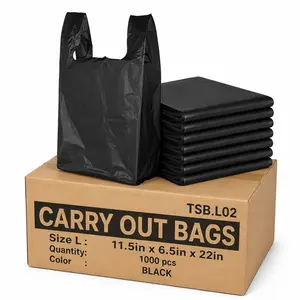 TP Plastic Black T-Shirt Bags 1000 Count – Heavy Duty Thank You Plastic Bags with Handles, Bulk Grocery & Retail Shopping Bags (11.5"x6.5"x22")