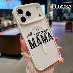 Magnetic Soft Case for iPhone 17 16  Pro Max Plus 15 14 13 12 11 Air E Boy Mama Love Pattern Anti-Yellowing Shockproof ultra-thin Silicone Crystal Transparent Acrylic Cover Supports Wireless Charging