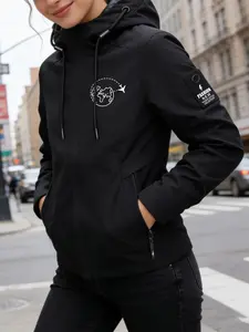 Women's Hooded Windbreaker Jacket Travel Globe Airplane Print Outdoor Jacket Multi Color Options Hooded Loose All Season Warm Wind Coat Ideal for Daily Commute Hiking Climbing Wear Skin Friendly Breathable Machine Washable