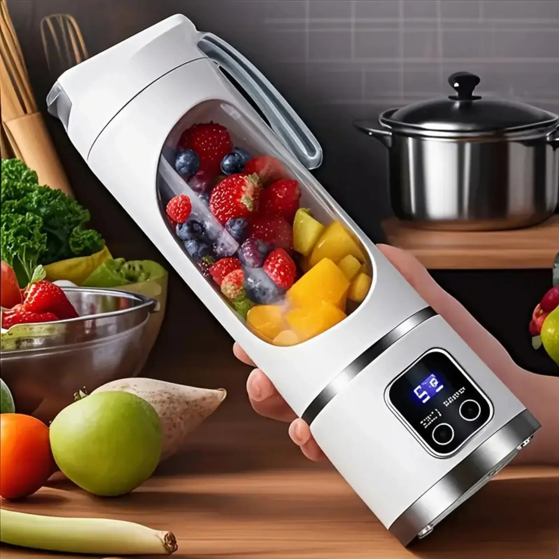 Cordless Portable USB Blender - 3pcs Kitchen Juicer Blender with Digital Display, Quick Cleaning Function, 3 Speed Modes, Fruit Tea Capability, All Seasons Use, Ideal for Smoothie Fans, Outdoor Camping, Enjoy Fresh Juice Anytime