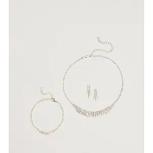 Luxe Rhinestone Necklace, Earrings, And Bracelet Set