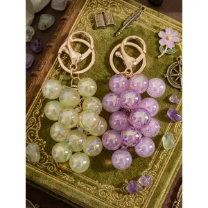 2-Piece Iridescent Grape Keychain Set - Cute Matching Bestie Bag Charms, Purple & Green Crystal Aesthetic Fruit Keyring, Class of 2026 Graduation Gifts for Girls BFF