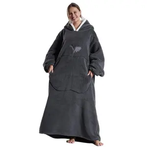 Oversized Wearable Blanket Hoodie Sweatshirt Gifts for Women and Men, Plus Size Warm and Cozy Giant Blanket Hoodie, Thick Flannel Blanket with Sleeves and Giant Pocket（gift）
