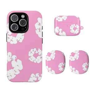 Monochrome Floral Pods Phone Case & AirPods Case,AirPods Max Compatible with iPhone & AirPods | Black White Denim Floral