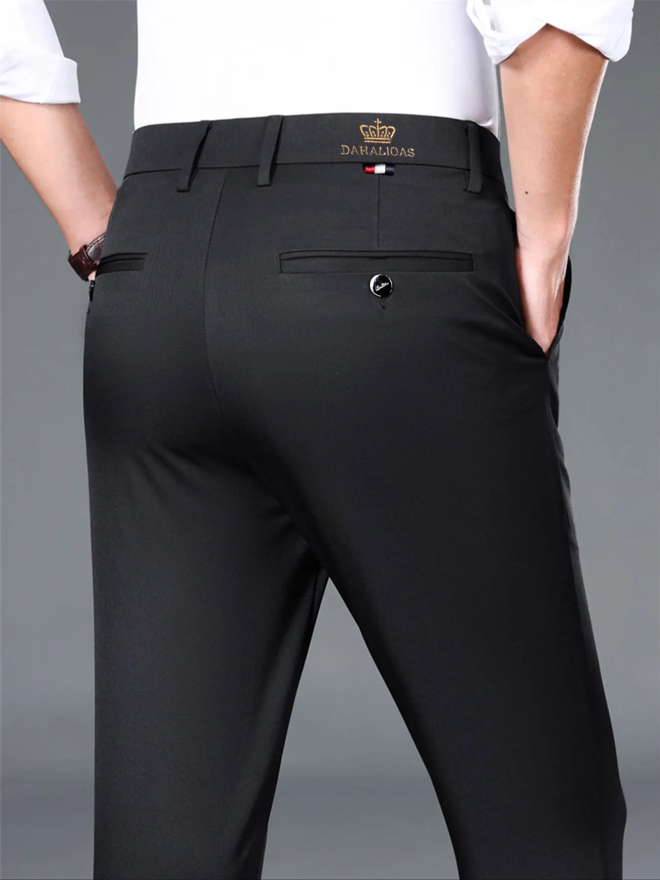 Men's Solid Color Stretch Suit Pants, Regular Fit Slim Fit Casual Comfy Button Fly Trousers for Work Office Business Formal Career Wear Commuter Workwear, Men's Bottoms for All Seasons, Formal Attire, Business Attire Clothes, Masculine Menswear