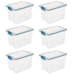 Sterilite 20 Quart Gasket Box, Stackable Storage Bin with Latching Lid, 6 Pack Container Kitchen