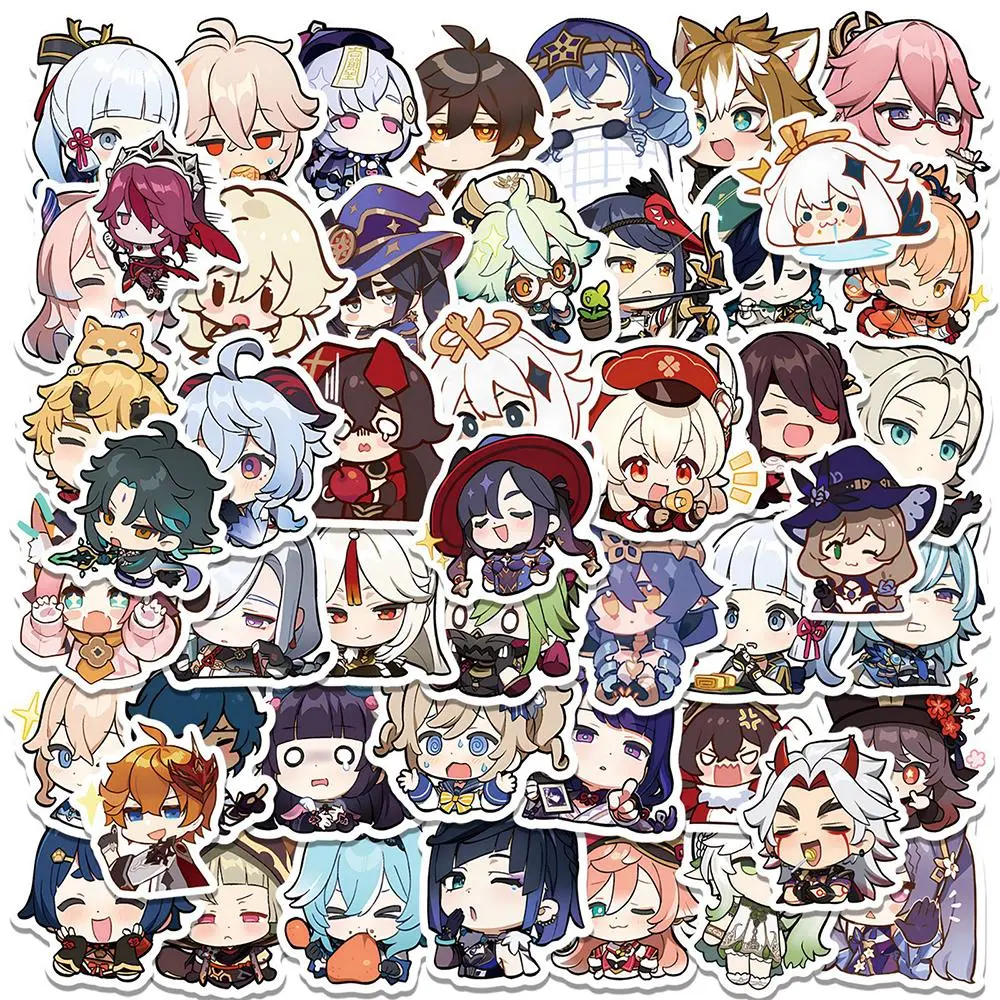 Unisex Cute Genshin Impact Character-Based Anime Game Stickers, 10/30/50pcs Waterproof Collectibles for Anime Game Fans, DIY Decor for Stationery