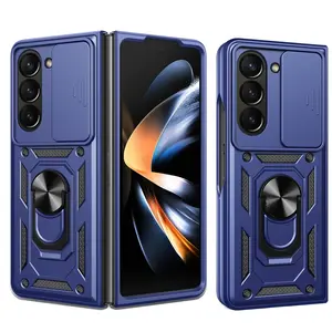 Samsung Galaxy Z Fold7/6/5/4 Case, 360 Degree Rotating Ring Stand Design, Lens Protection, Protective Shockproof Phone Cover for Men & Women