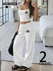Women's V Neck Sleeveless Top & Straight Leg Pants Set, Casual Summer, Soft Fabric, Perfect for Daily Wear