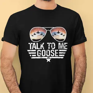 [TALK TO ME GOOSE]New Arrival! 2025 Men's Black Summer 100% Cotton Printed T-Shirt - Short Sleeve Top, Trendy, Versatile, Creative Design, Soft & Absorbent, Good for Spring & Fall