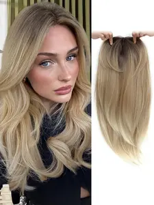 18 Inch 3 Tone Blonde Short Wavy Hair Topper, Breathable Lightweight Base, Natural Volume, Full Scalp Coverage for Thinning Hair