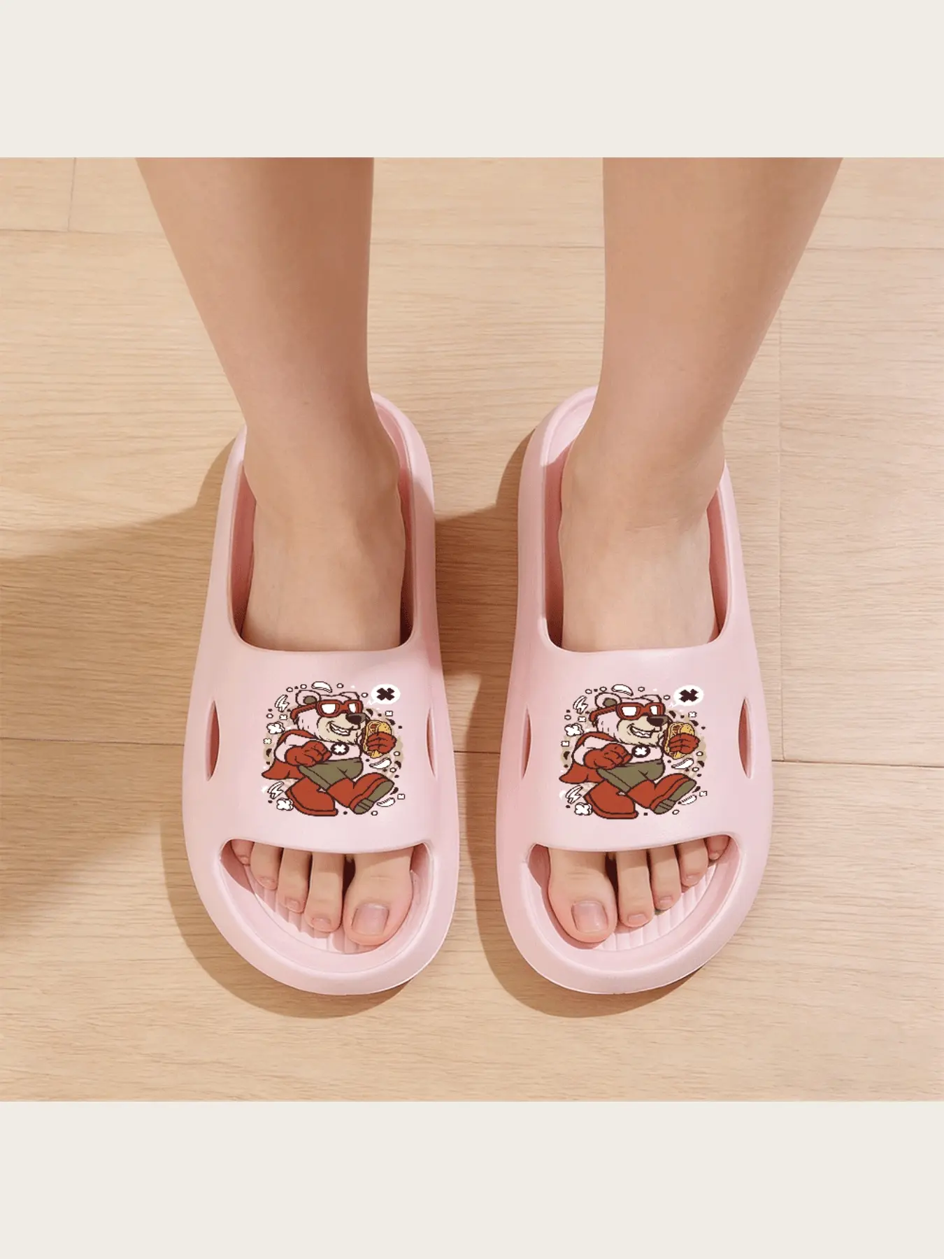 Superhero Polar Bear Slippers with Cool Goggles and Hotdog Design Fun Cartoon Animal Indoor Slippers for Kids Adults Soft Comfortable Non-Slip House Shoes Casual Daily Wear Cute Novelty Footwear