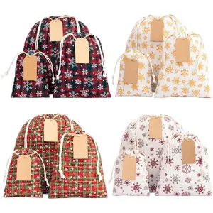 12 Pack  Christmas  bags with 15  tags.  sacks. Fabric drawstring holiday  bags in assorted sizes. Xmas bags for presents, parties & stocking stuffers. (CE3)