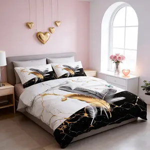 Feather Pattern Soft Durable Bedding Sheet Set, 3 Piece Includes 1 Duvet Cover and 2 Pillowcases, No Insert Perfect Birthday Gift for Teens and Adults