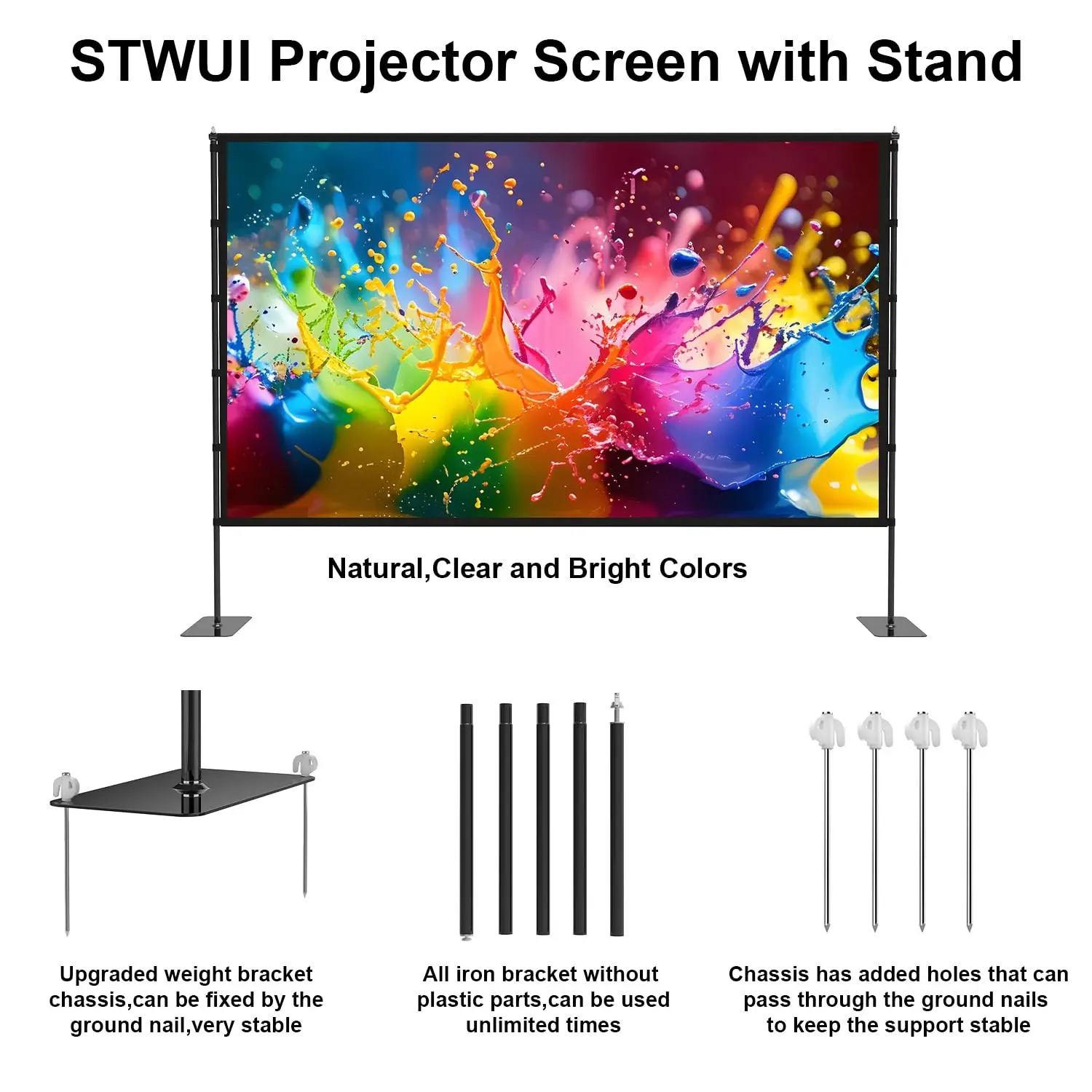 STWUI Projector Screen with Stand - 100 Inch Outdoor Projector Screen Portable Projector Screens 16:9 4K HD Outdoor Movie Screen with Carry Bag Can Enjoy Home Theater Projection Screen Foldable Projector Screen