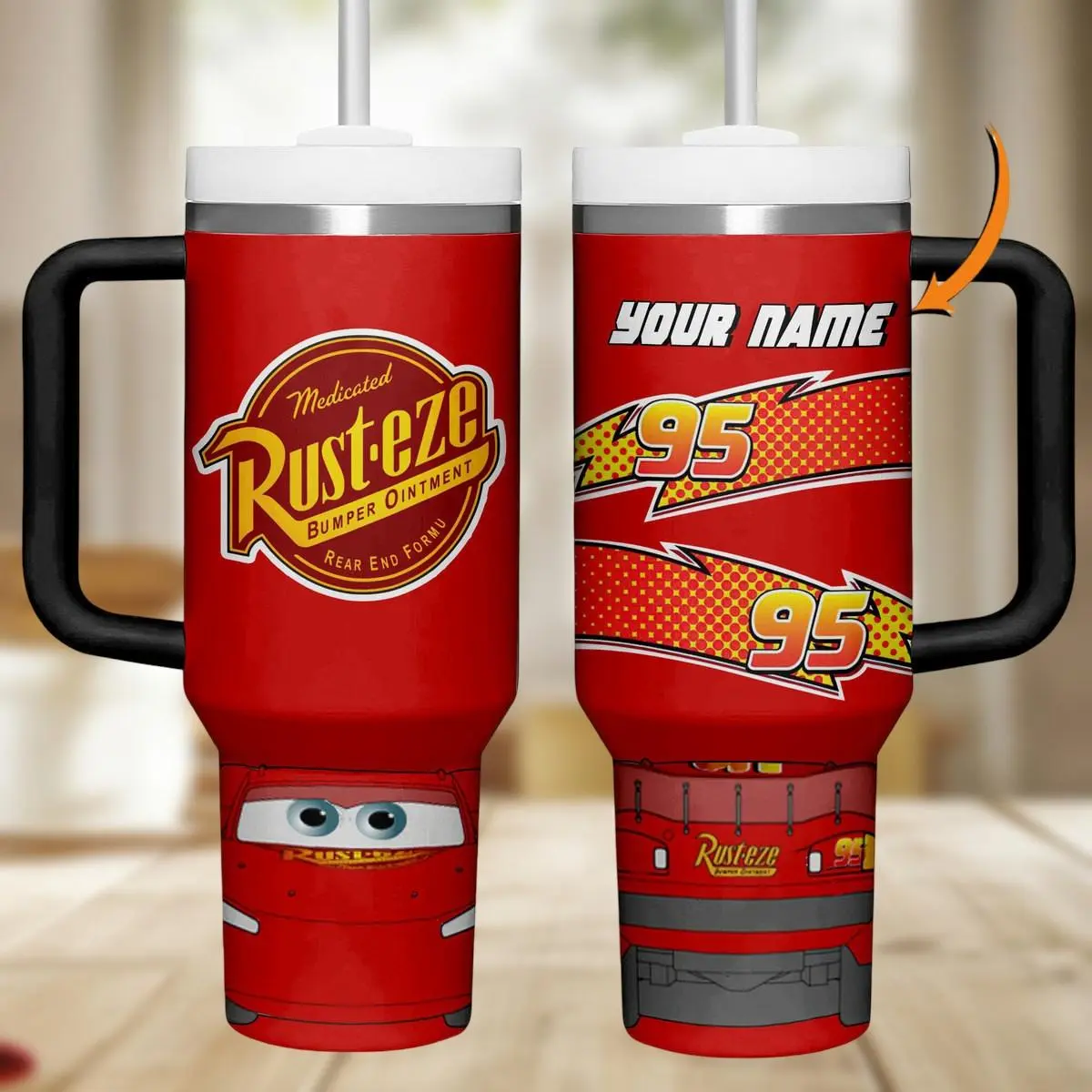 Custom Disney Cars Lightning McQueen 40Oz Tumbler, Disney Tumbler, Personalized McQueen Tumbler With Handle, Cars Movie Lover Gifts